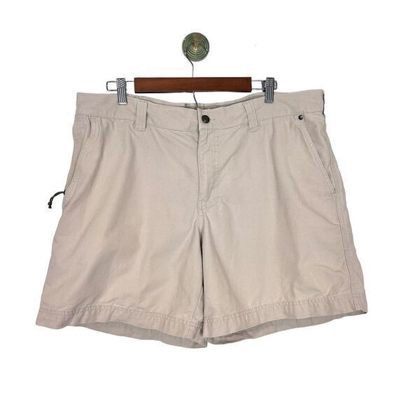 Columbia Sportswear Short Mens sz 38 Khaki Flat Front Casual Canvas Chino Hiking - Picture 1 of 16